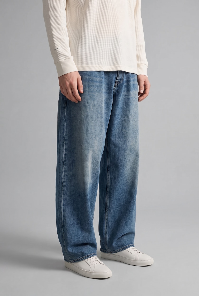 Erkek Koyu Mavi Super Baggy Fıt Jean