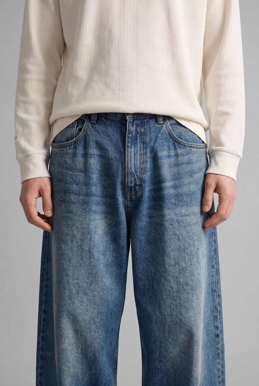 Erkek Koyu Mavi Super Baggy Fıt Jean