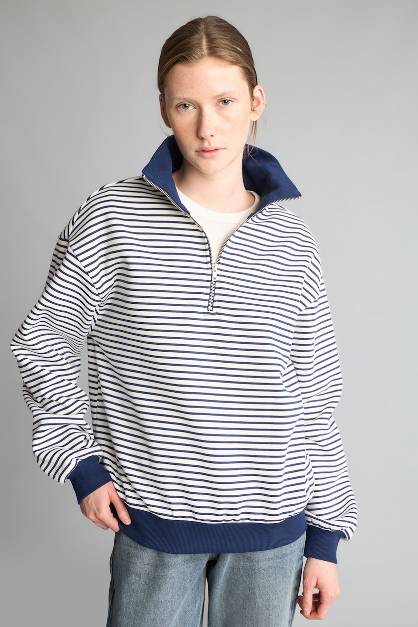 Kadın Lacivert Slım Fıt Kalın Sweatshirt Kumaşı Sweatshirt