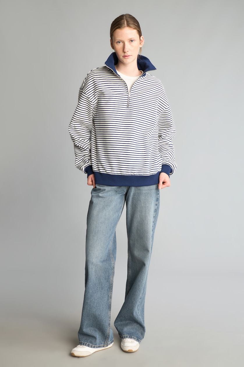 Kadın Lacivert Slım Fıt Kalın Sweatshirt Kumaşı Sweatshirt