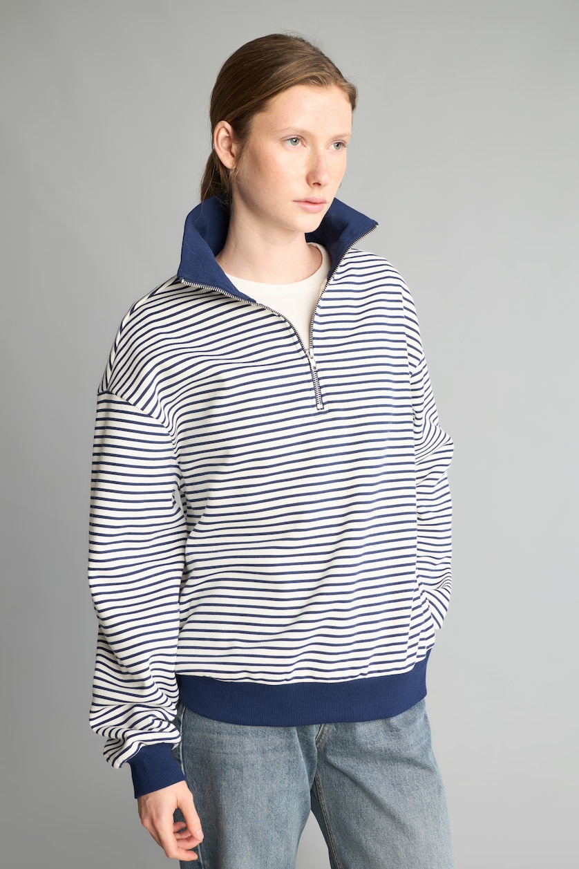 Kadın Lacivert Slım Fıt Kalın Sweatshirt Kumaşı Sweatshirt