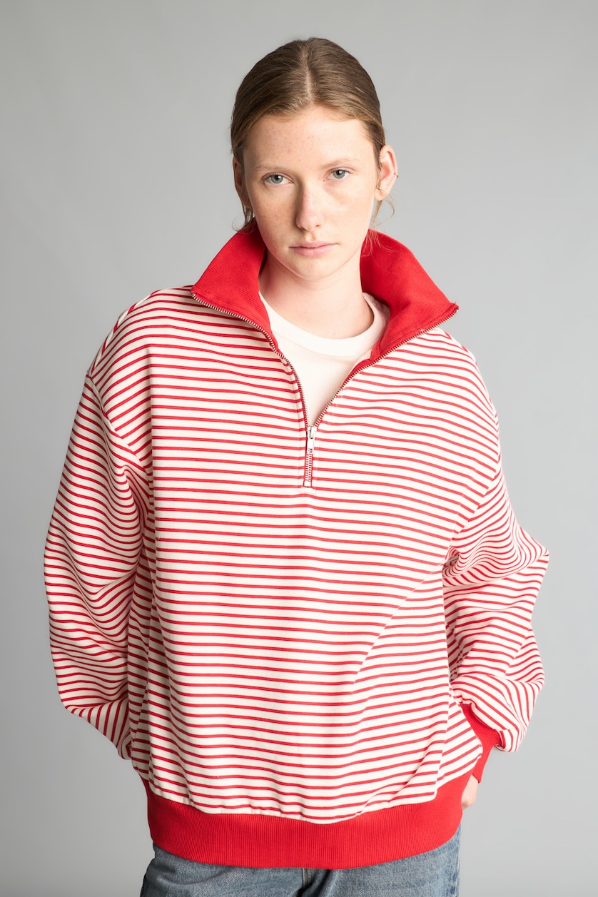 Kadın Kırmızı Slım Fıt Kalın Sweatshirt Kumaşı Sweatshirt