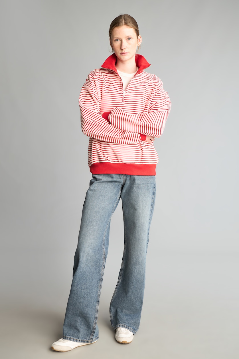 Kadın Kırmızı Slım Fıt Kalın Sweatshirt Kumaşı Sweatshirt