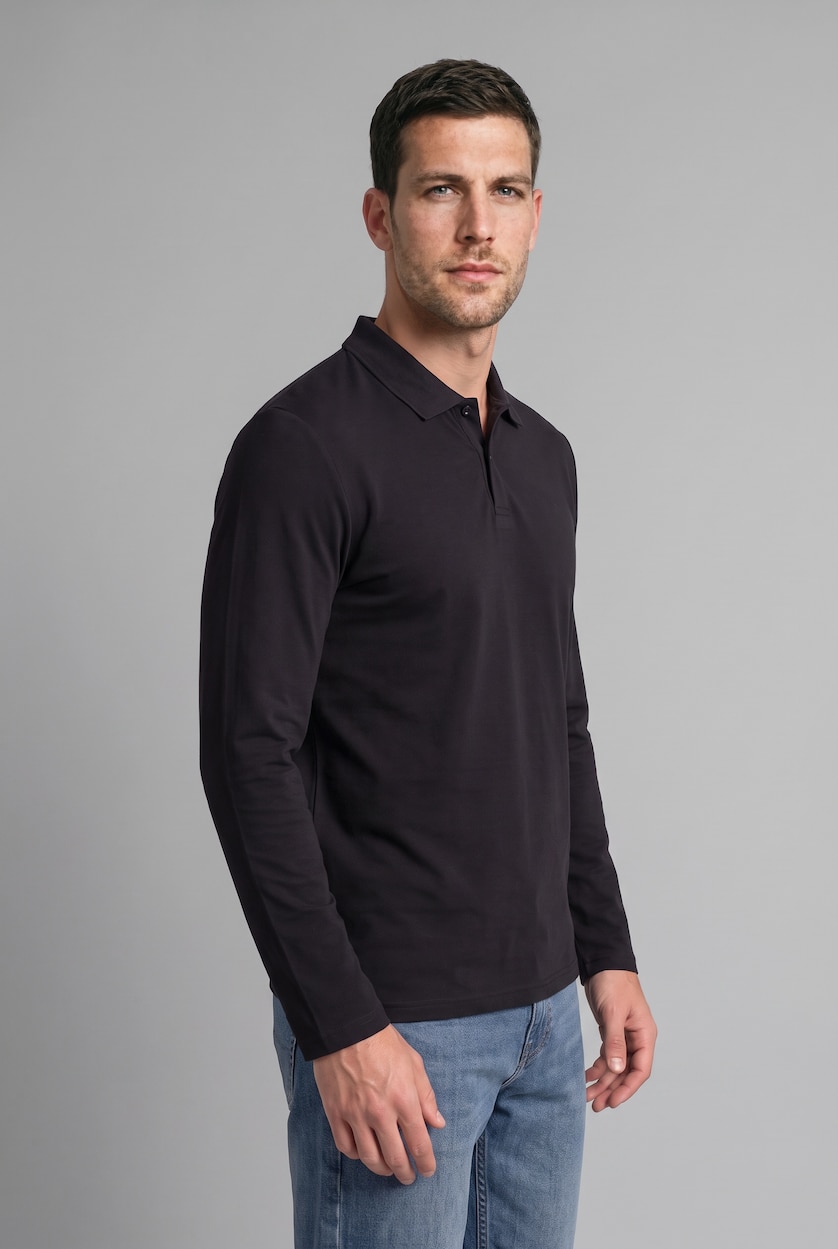 Men Black Regular Fit Pique Long Sleeve T-Shirt