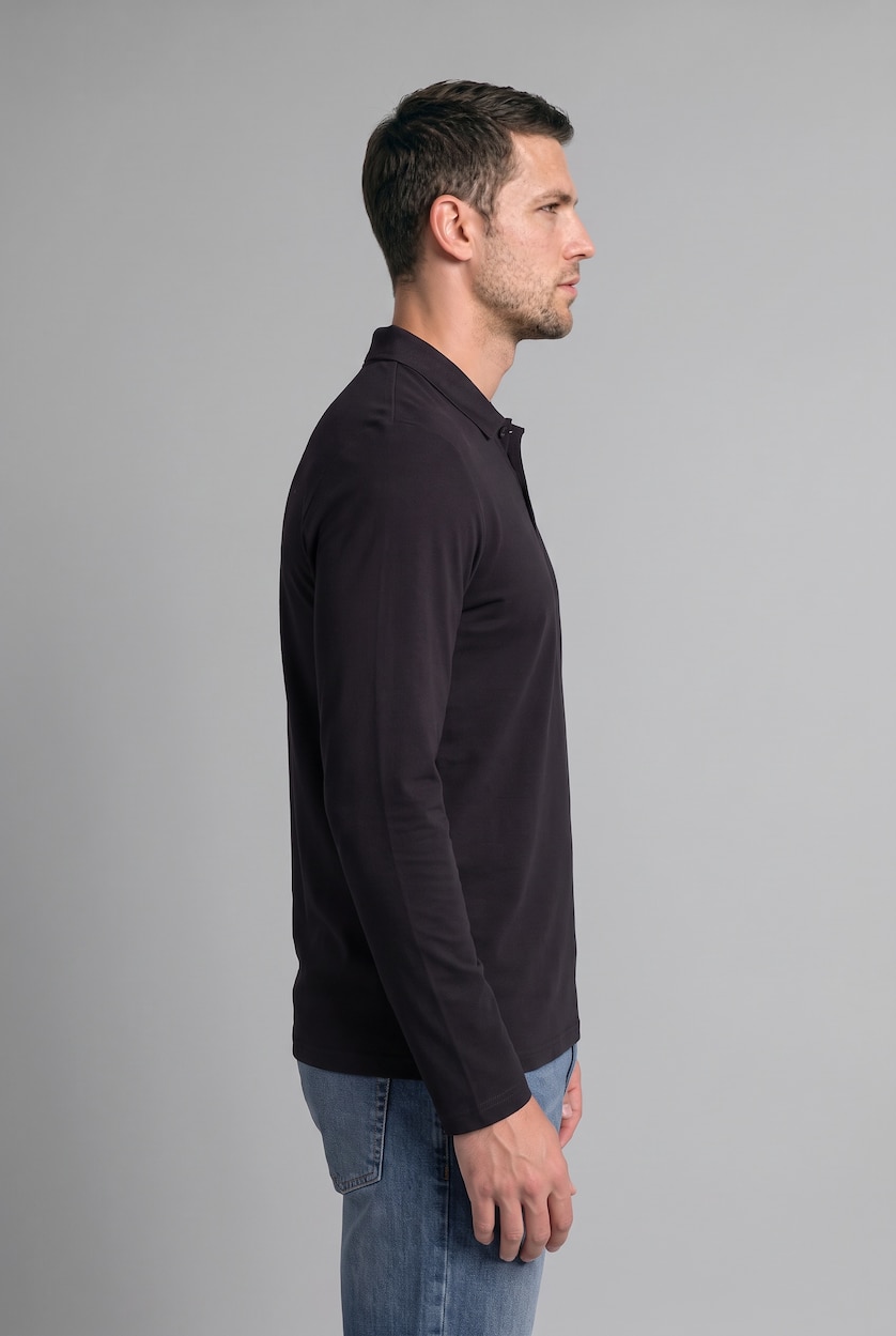 Men Black Regular Fit Pique Long Sleeve T-Shirt
