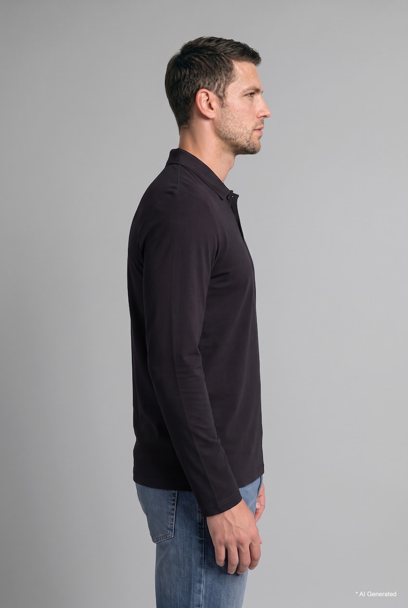 رجالي أسود Regular Fit Pique Long Sleeve T-Shirt