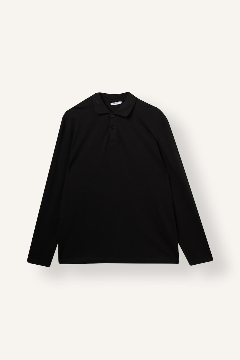 Men Black Regular Fit Pique Long Sleeve T-Shirt