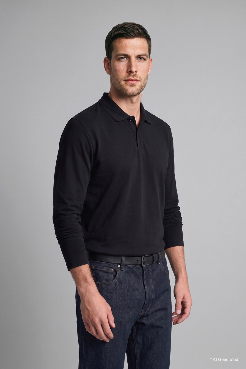 Men NAVY Regular Fit Pique Long Sleeve T-Shirt