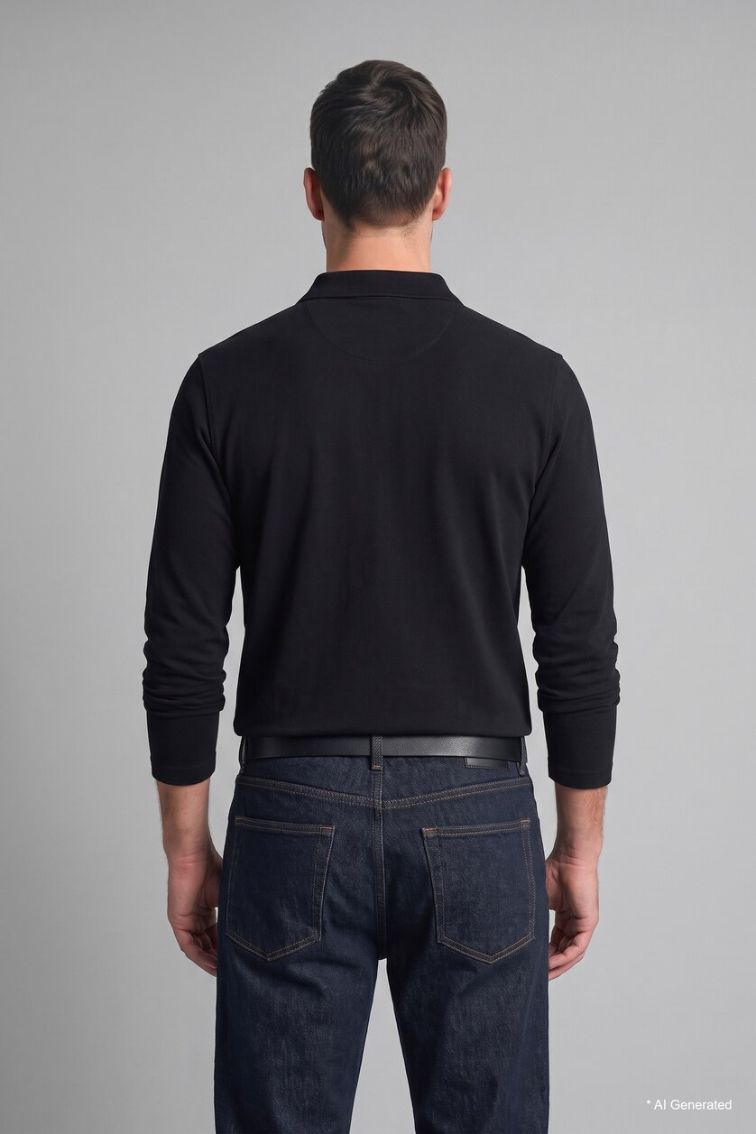 Men NAVY Regular Fit Pique Long Sleeve T-Shirt