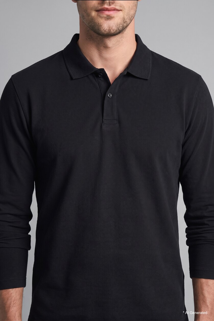 Men NAVY Regular Fit Pique Long Sleeve T-Shirt