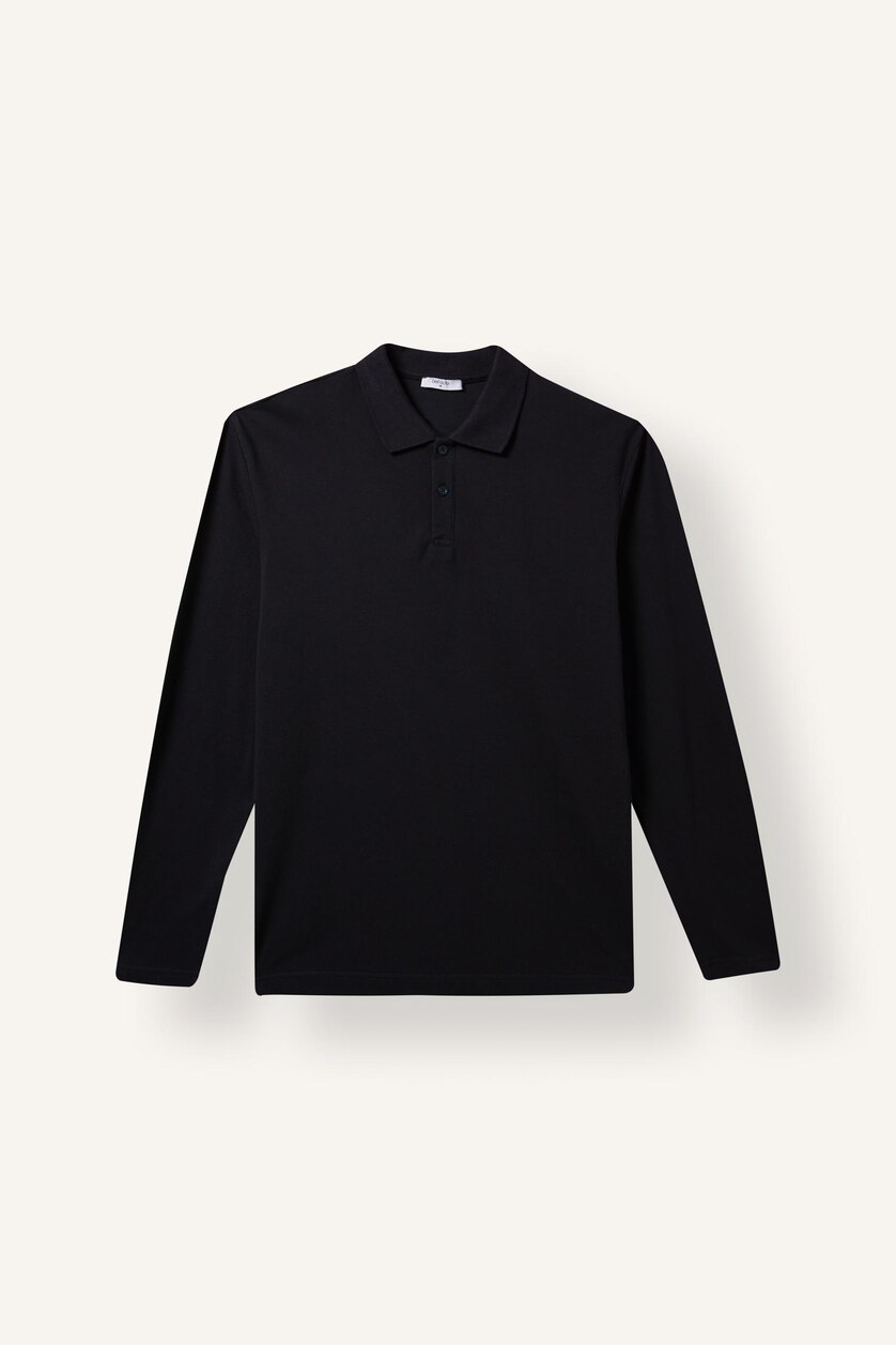 Men NAVY Regular Fit Pique Long Sleeve T-Shirt