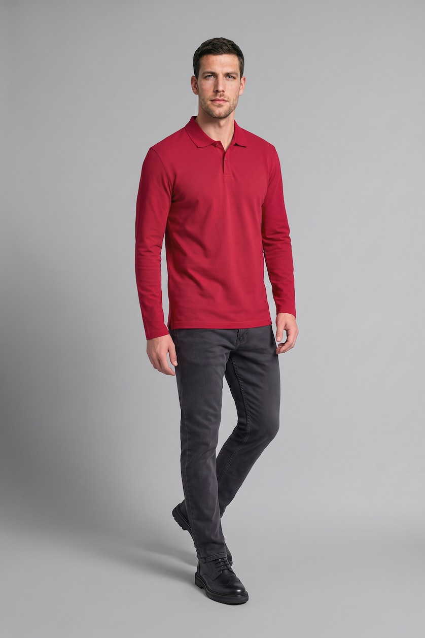 Men Red Regular Fit Pique Long Sleeve T-Shirt