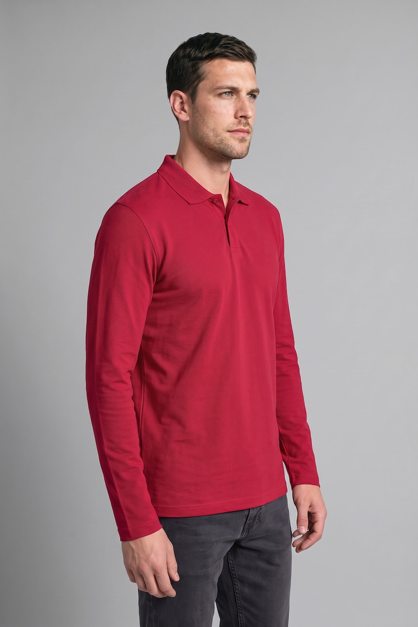 Men Red Regular Fit Pique Long Sleeve T-Shirt