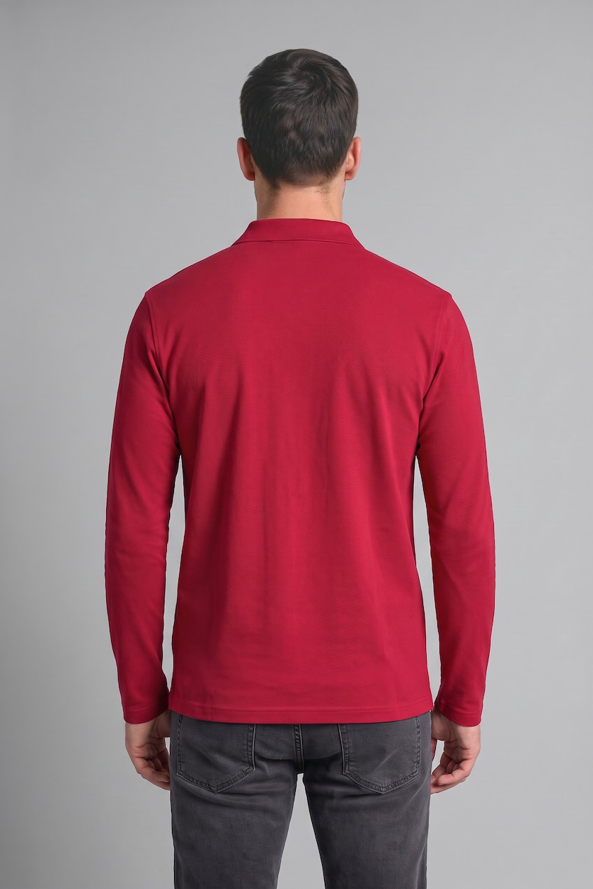 Men Red Regular Fit Pique Long Sleeve T-Shirt