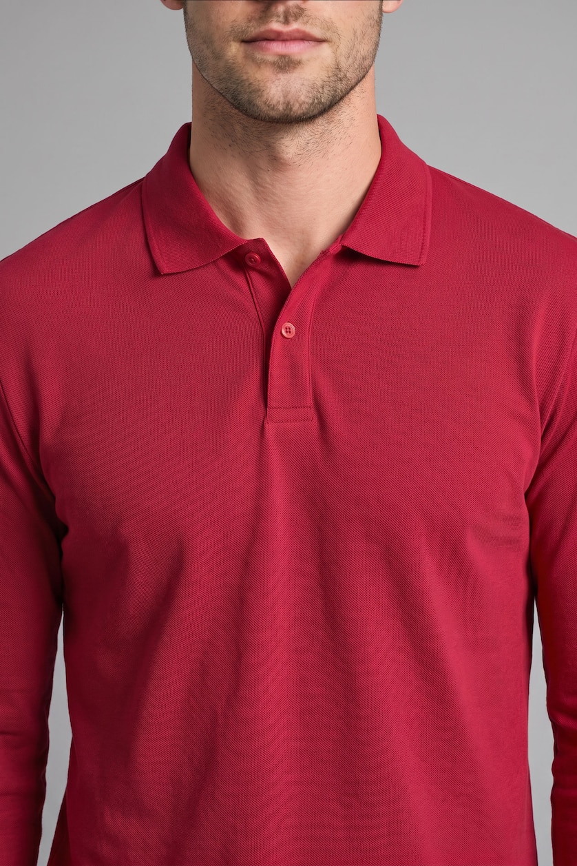 Men Red Regular Fit Pique Long Sleeve T-Shirt