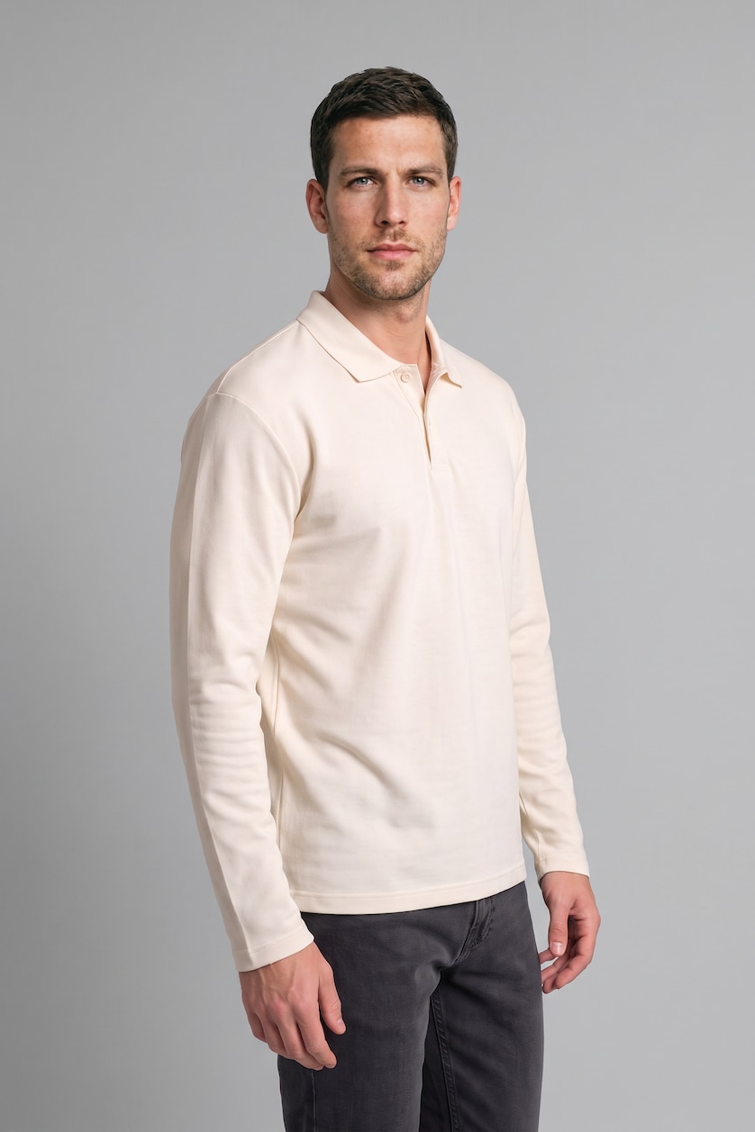 Men White Regular Fit Pique Long Sleeve T-Shirt