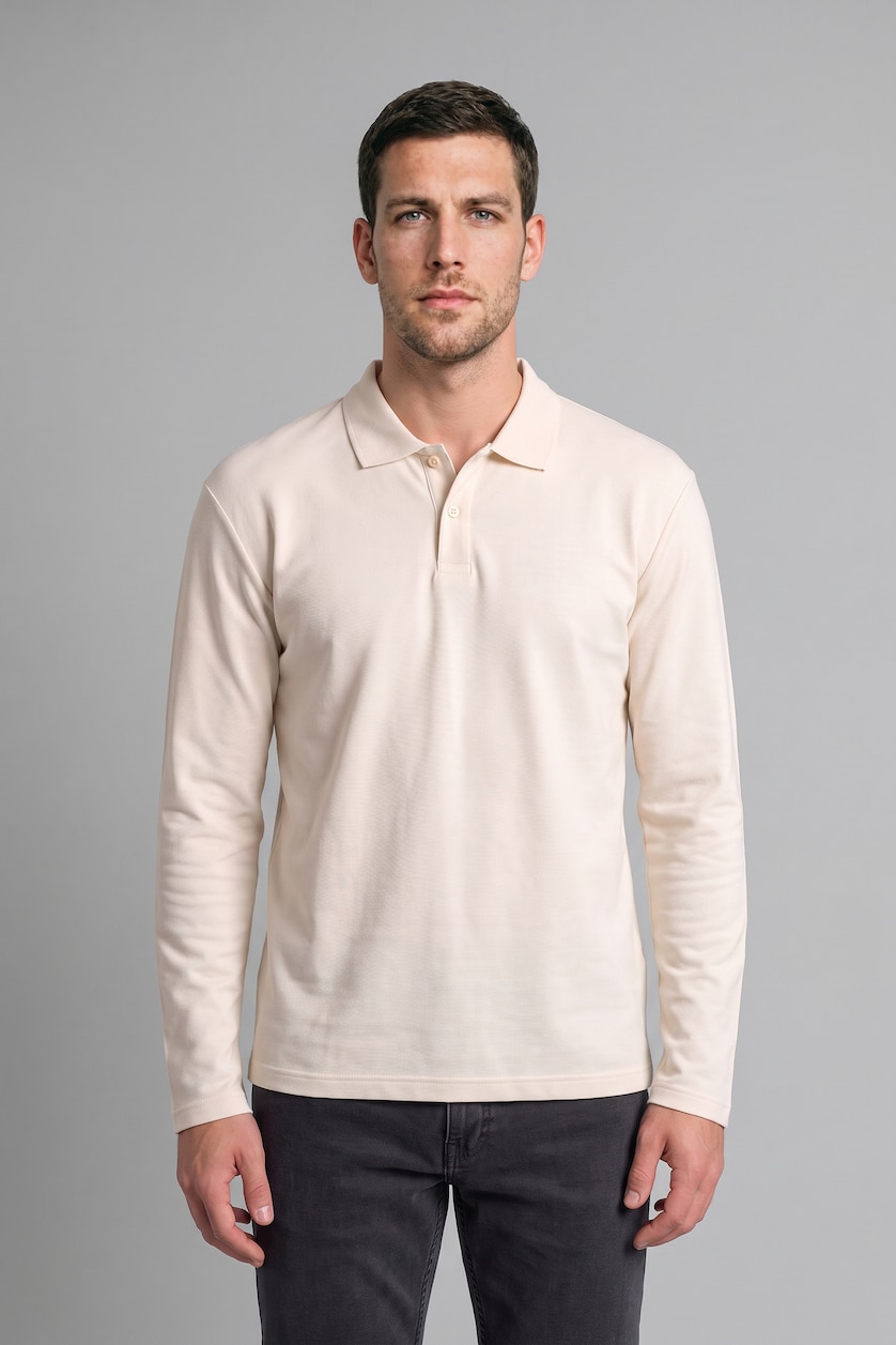 Men White Regular Fit Pique Long Sleeve T-Shirt