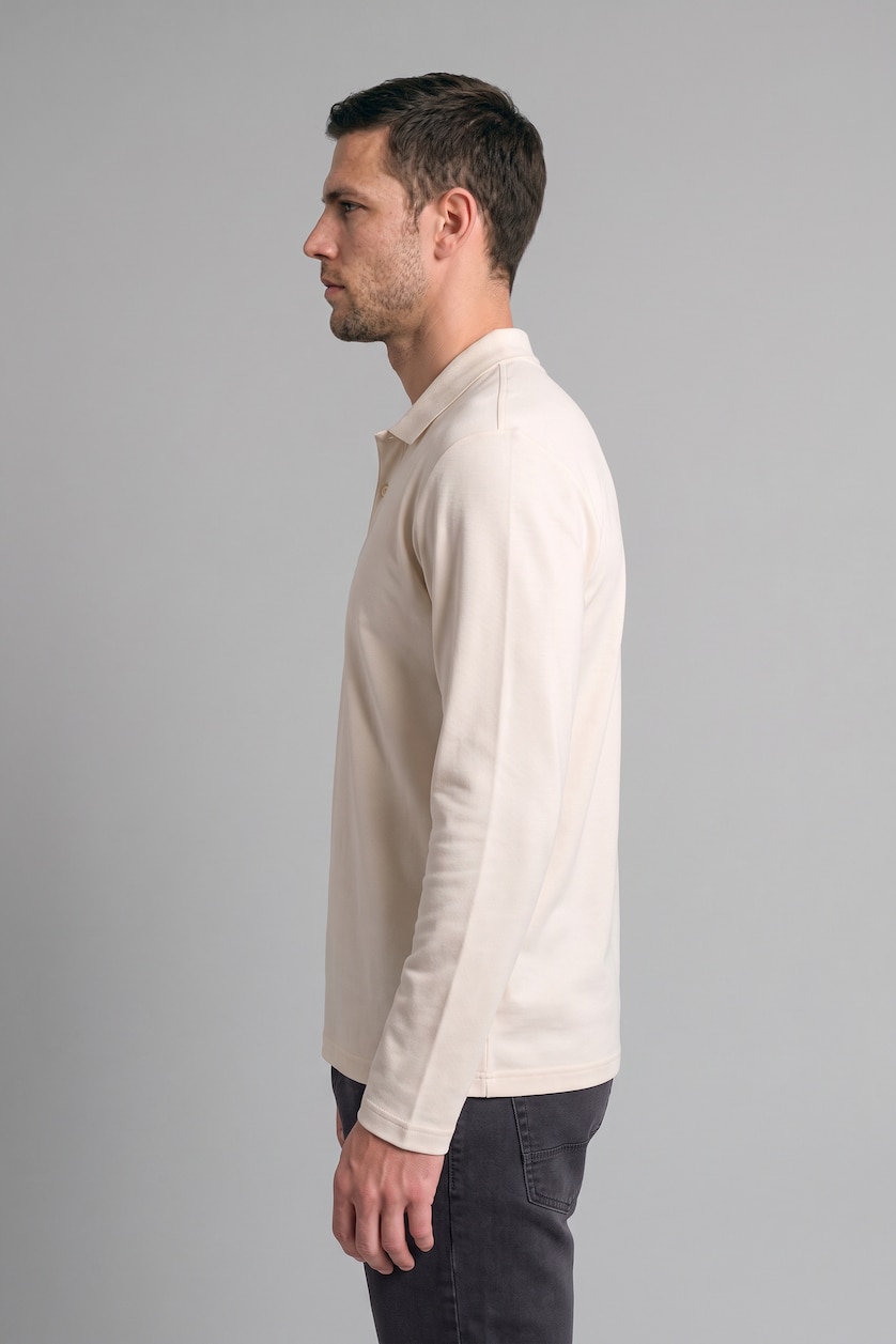 Men White Regular Fit Pique Long Sleeve T-Shirt
