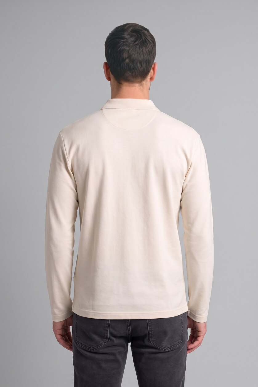 Men White Regular Fit Pique Long Sleeve T-Shirt