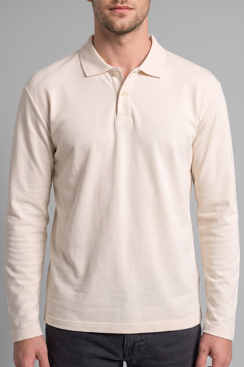 Men White Regular Fit Pique Long Sleeve T-Shirt