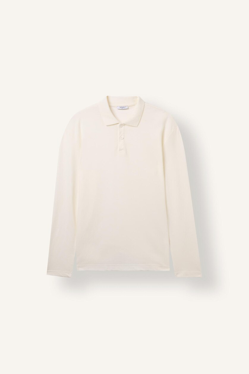 Men White Regular Fit Pique Long Sleeve T-Shirt