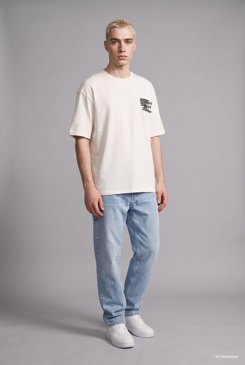 رجالي بيج فاتح Boxy Fit Short Sleeve T-Shirt