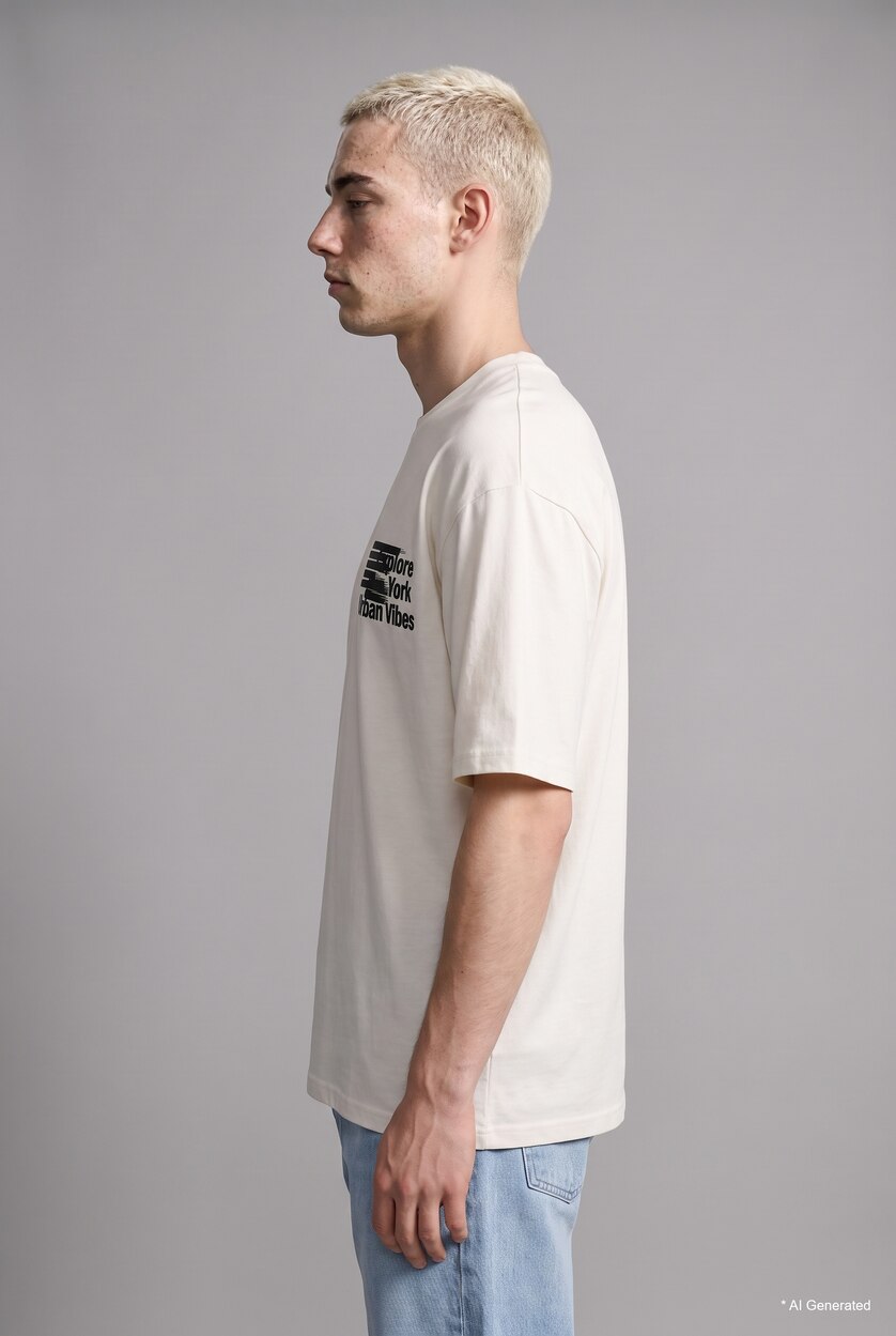 رجالي بيج فاتح Boxy Fit Short Sleeve T-Shirt