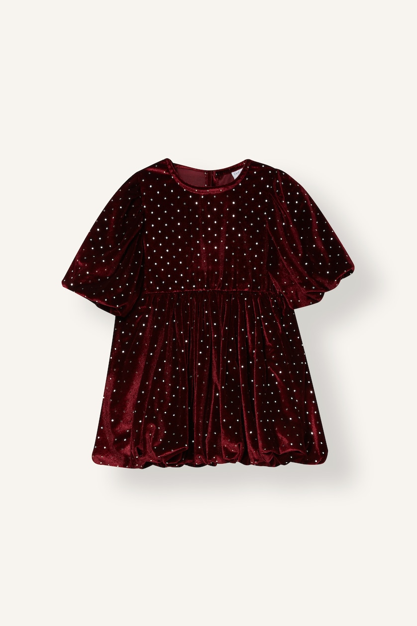 Baby Girls Bordeaux Woman Balloon Fit Short Sleeve Knitted Dress
