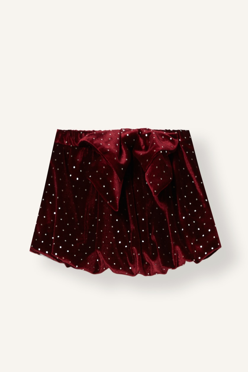 Kız Bebek Bordo Fiyonklu Taşlı Poplin Etek Kız Bebek