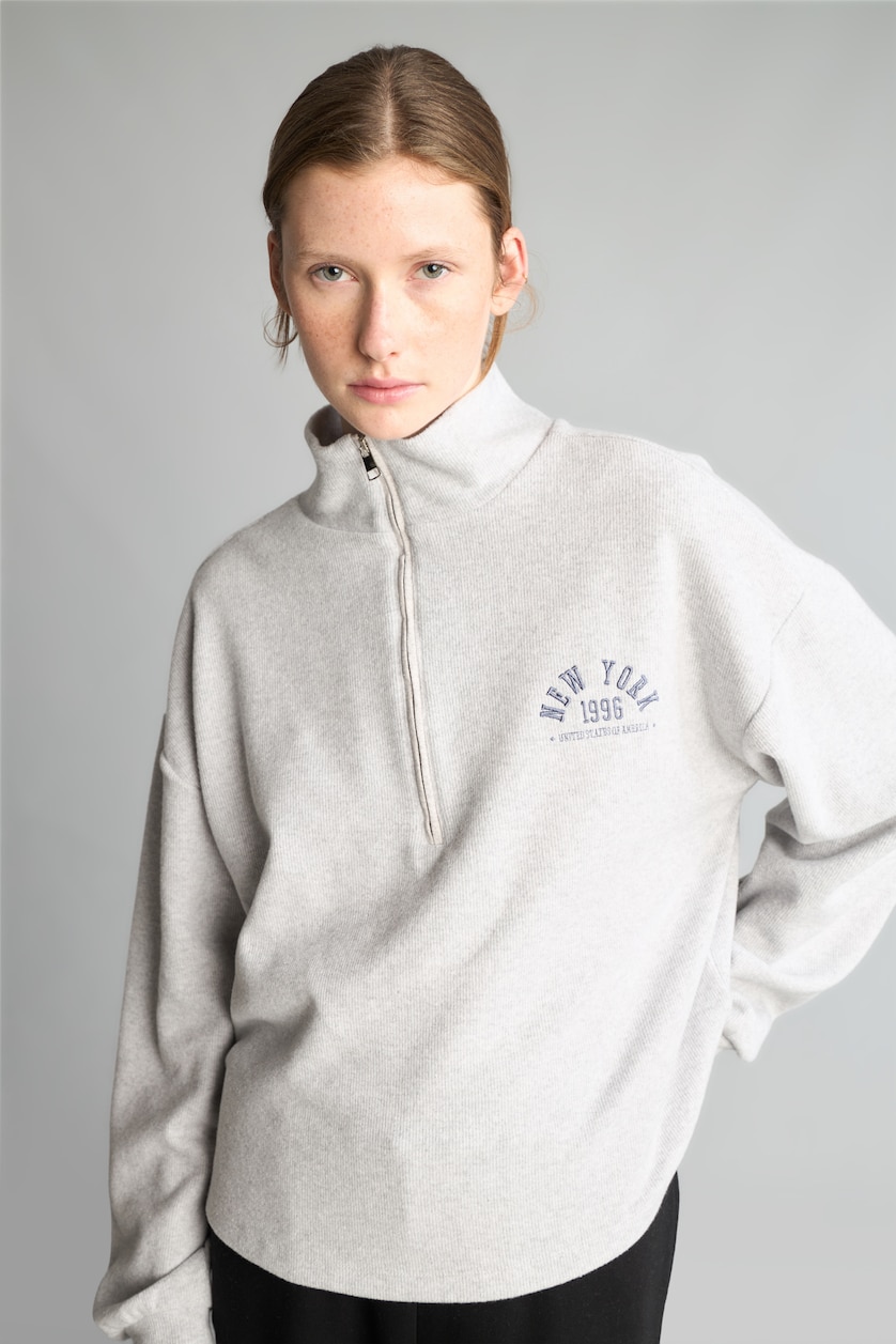 Women Grey Melange Relax Fit Thessaloniki Fabric Sweatshirt