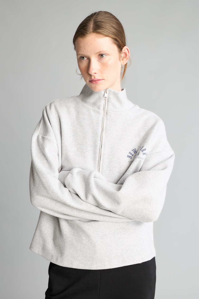 Women Grey Melange Relax Fit Thessaloniki Fabric Sweatshirt