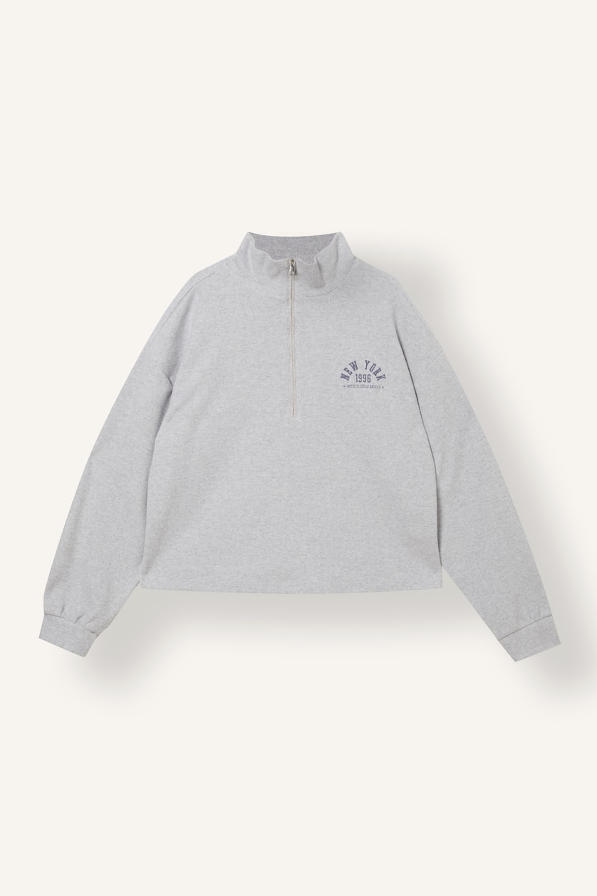 Women Grey Melange Relax Fit Thessaloniki Fabric Sweatshirt