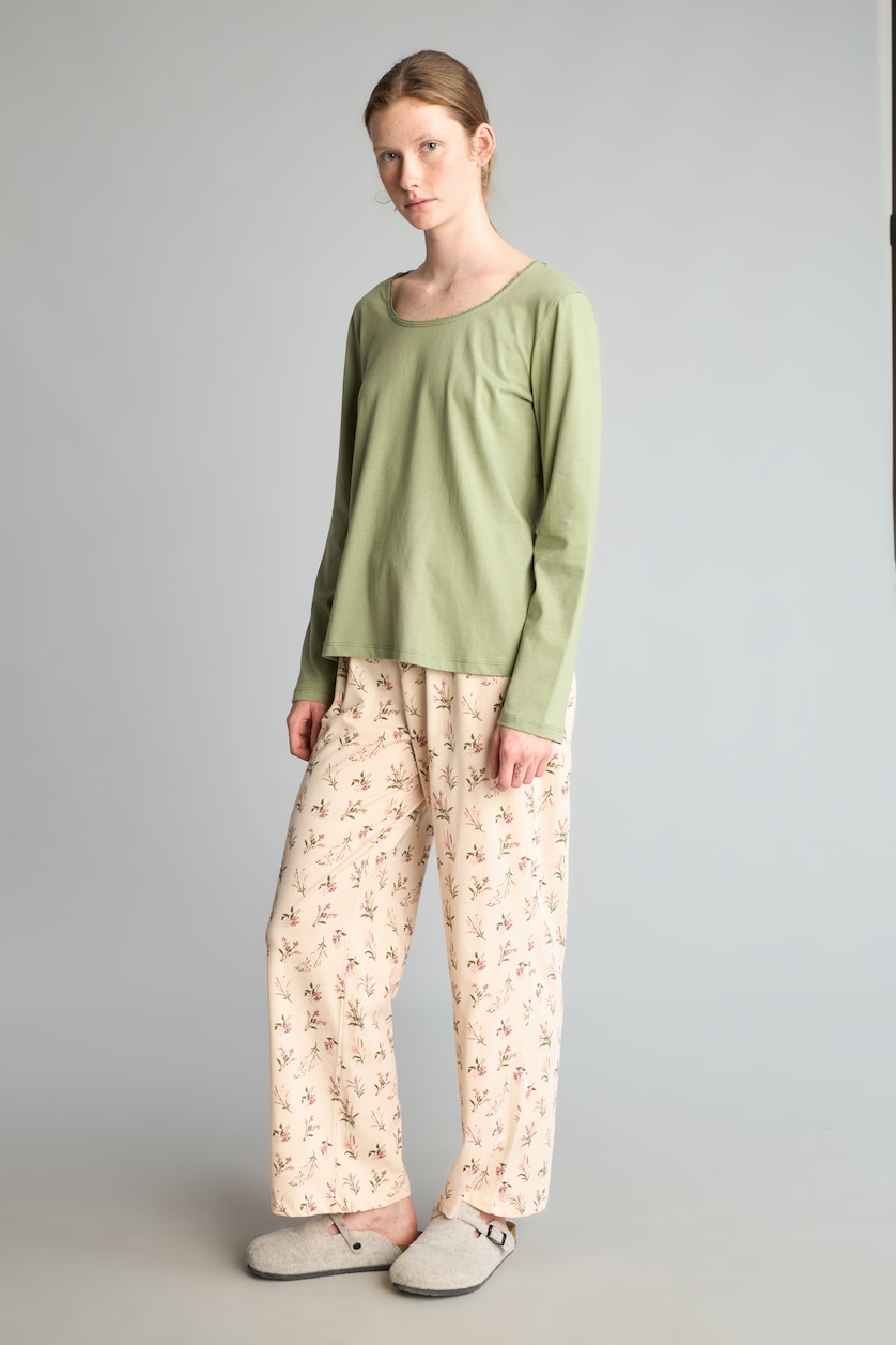 Kadın Haki Çiçekli Regular Fit 2'li Pijama Takımı