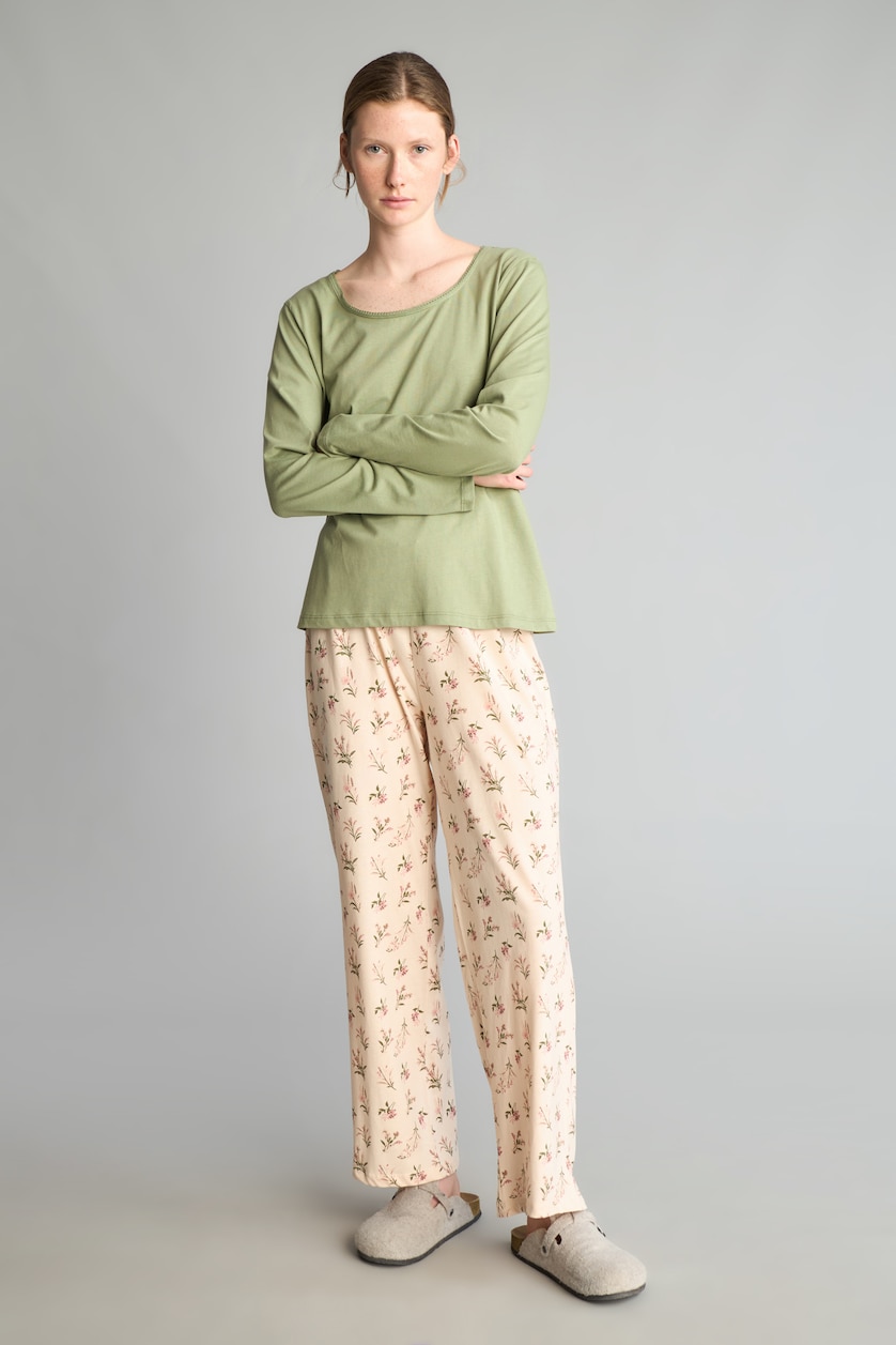 Kadın Haki Çiçekli Regular Fit 2'li Pijama Takımı