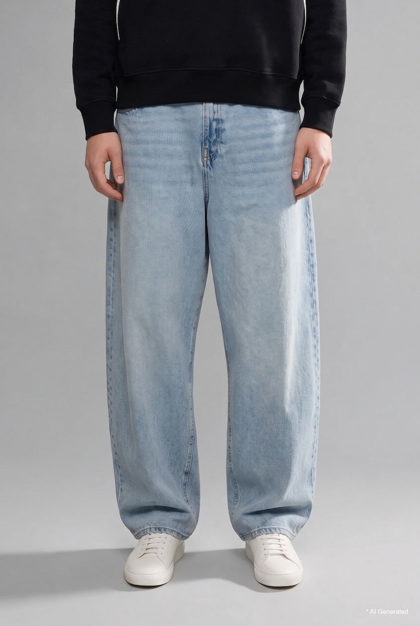Erkek Açık Mavi Baggy Fıt Jean