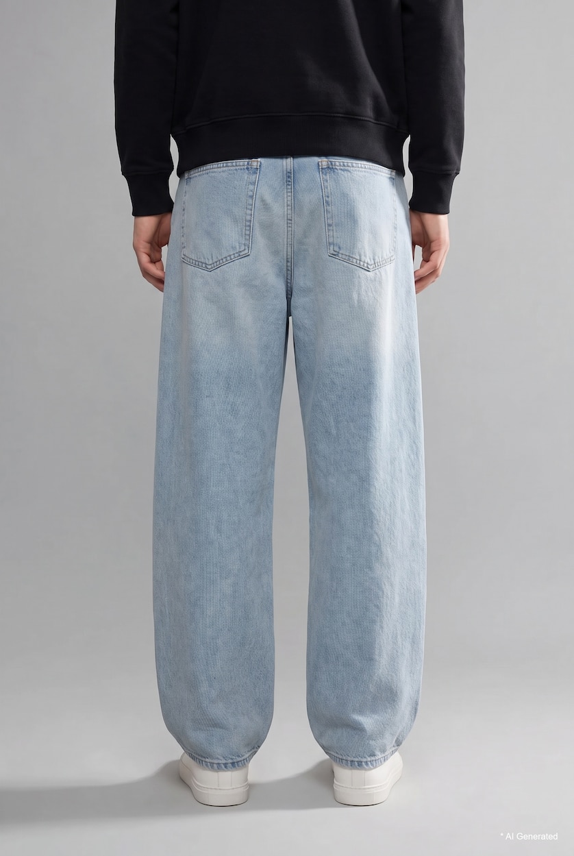 Erkek Açık Mavi Baggy Fıt Jean