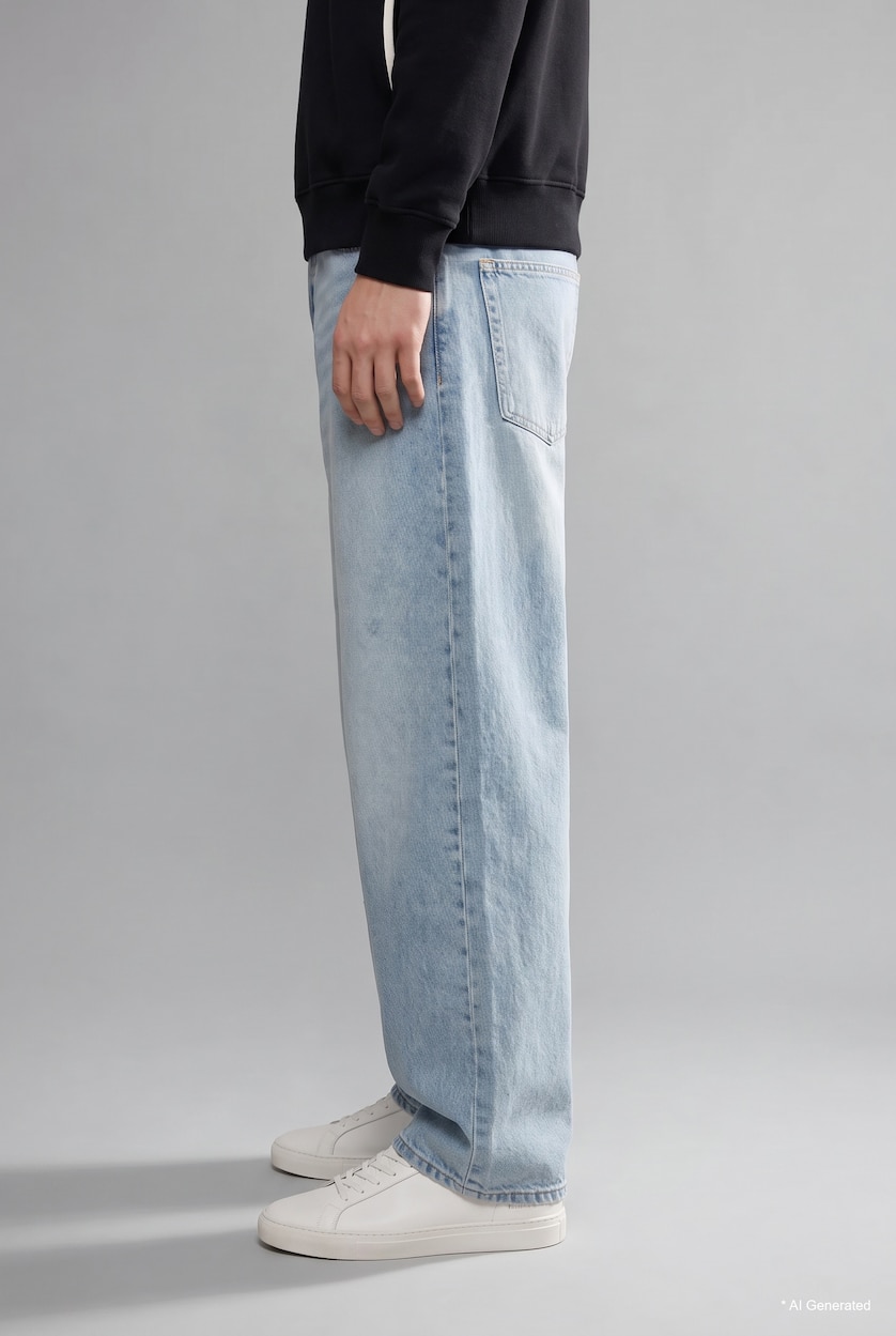 Erkek Açık Mavi Baggy Fıt Jean