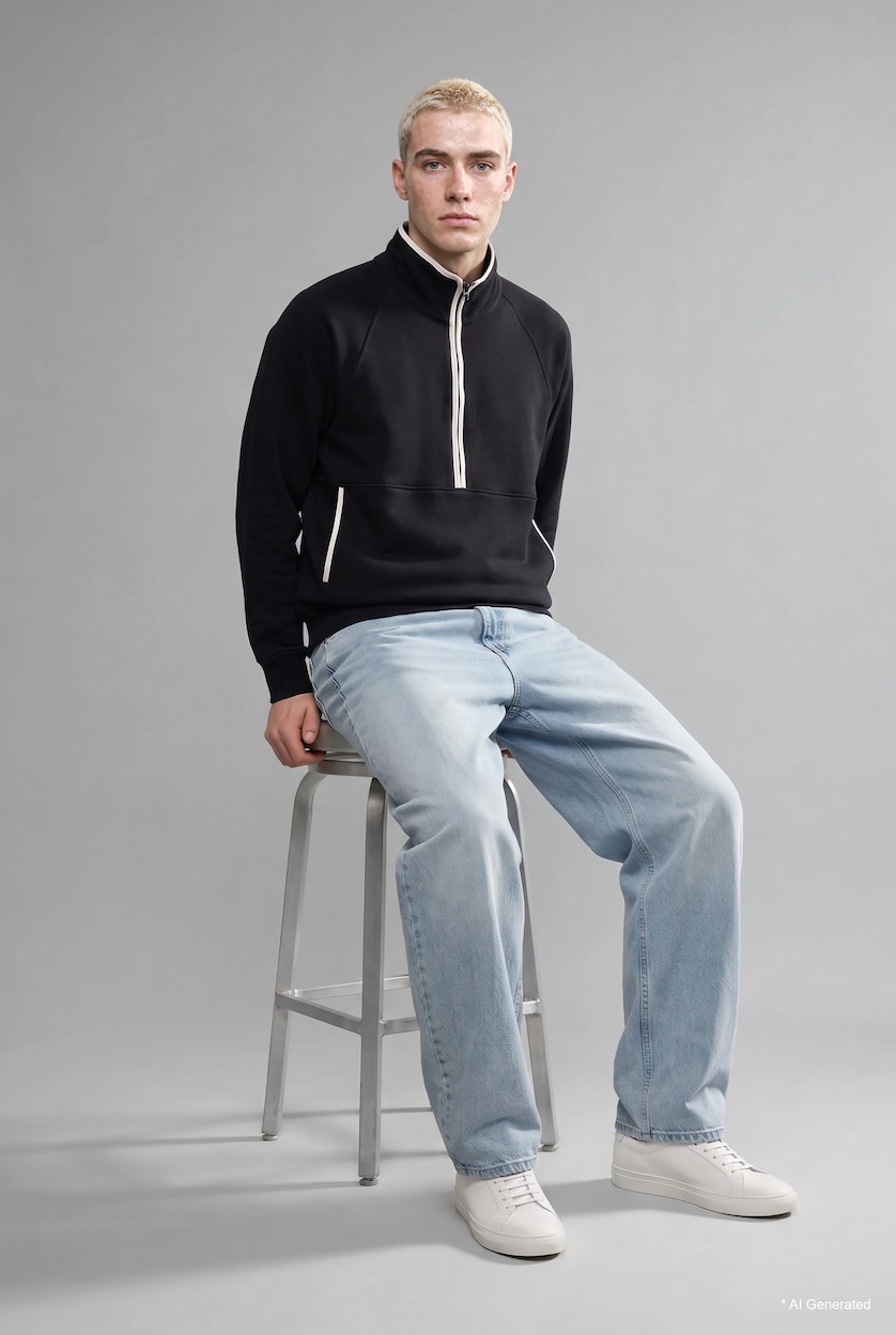 Erkek Açık Mavi Baggy Fıt Jean