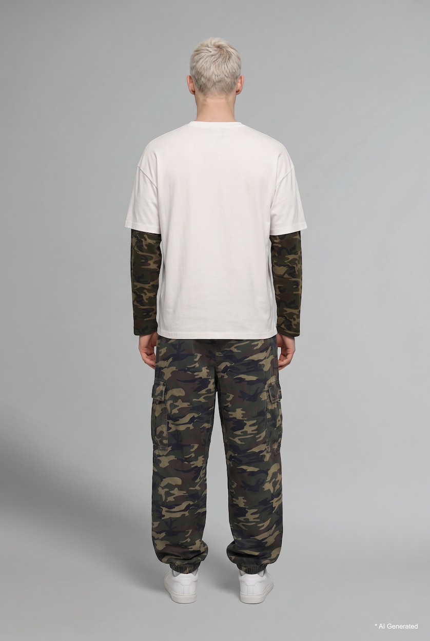 Men Ecru Boxy Fit Long Sleeve T-Shirt