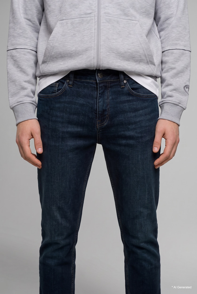 Men Dark Blue Normal Waist Pedro Slim Fit Trousers