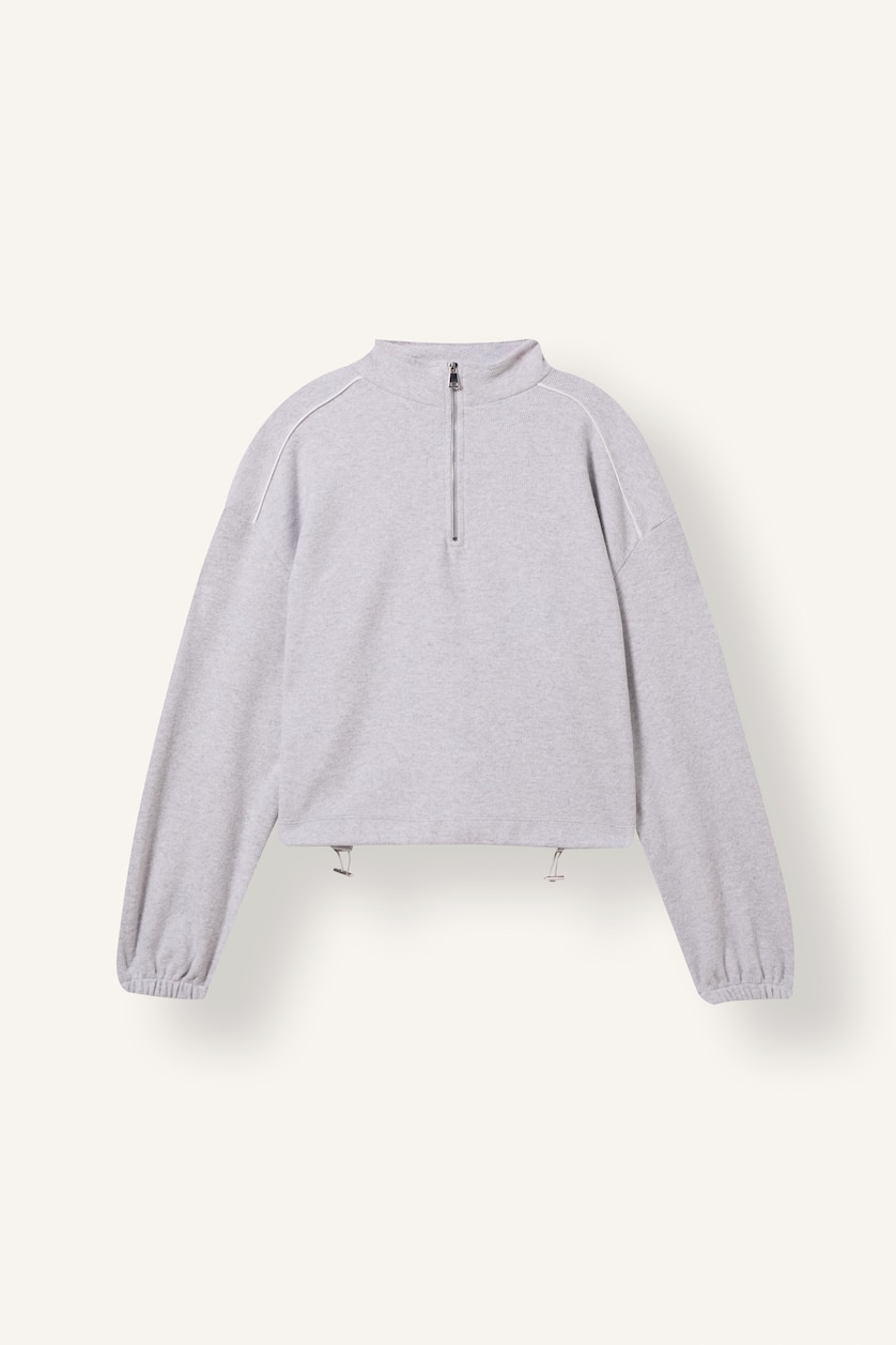 Kadın Gri Melanj Loose Fıt Nakışlı Sweatshirt