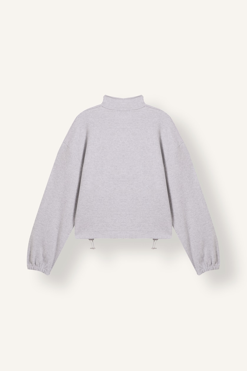 Kadın Gri Melanj Loose Fıt Nakışlı Sweatshirt