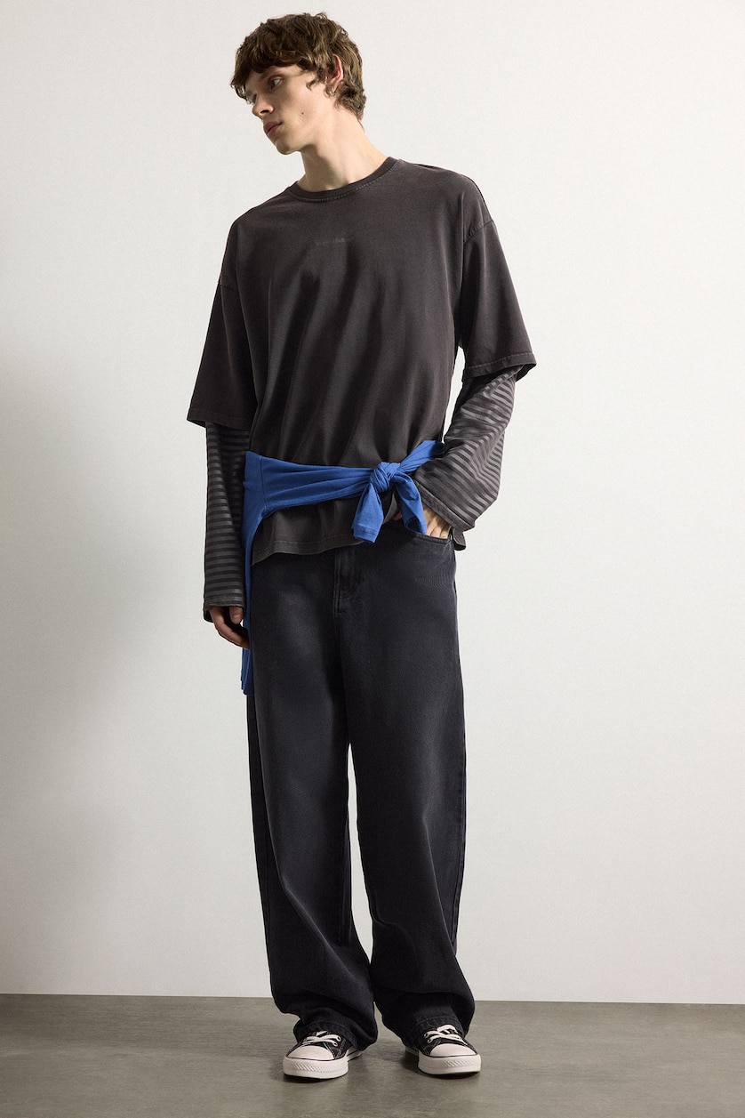 Men Anthracite Boxy Fit Long Sleeve T-Shirt