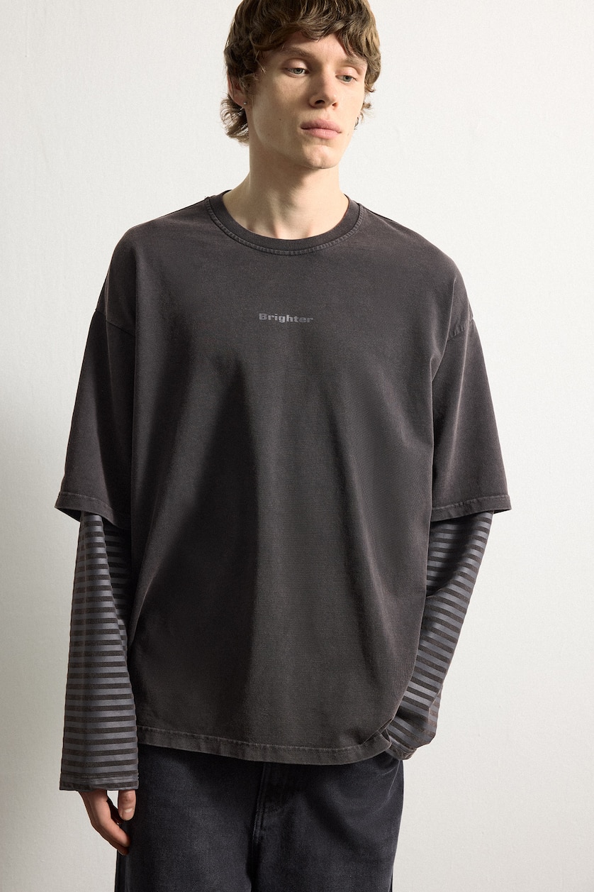 Men Anthracite Boxy Fit Long Sleeve T-Shirt