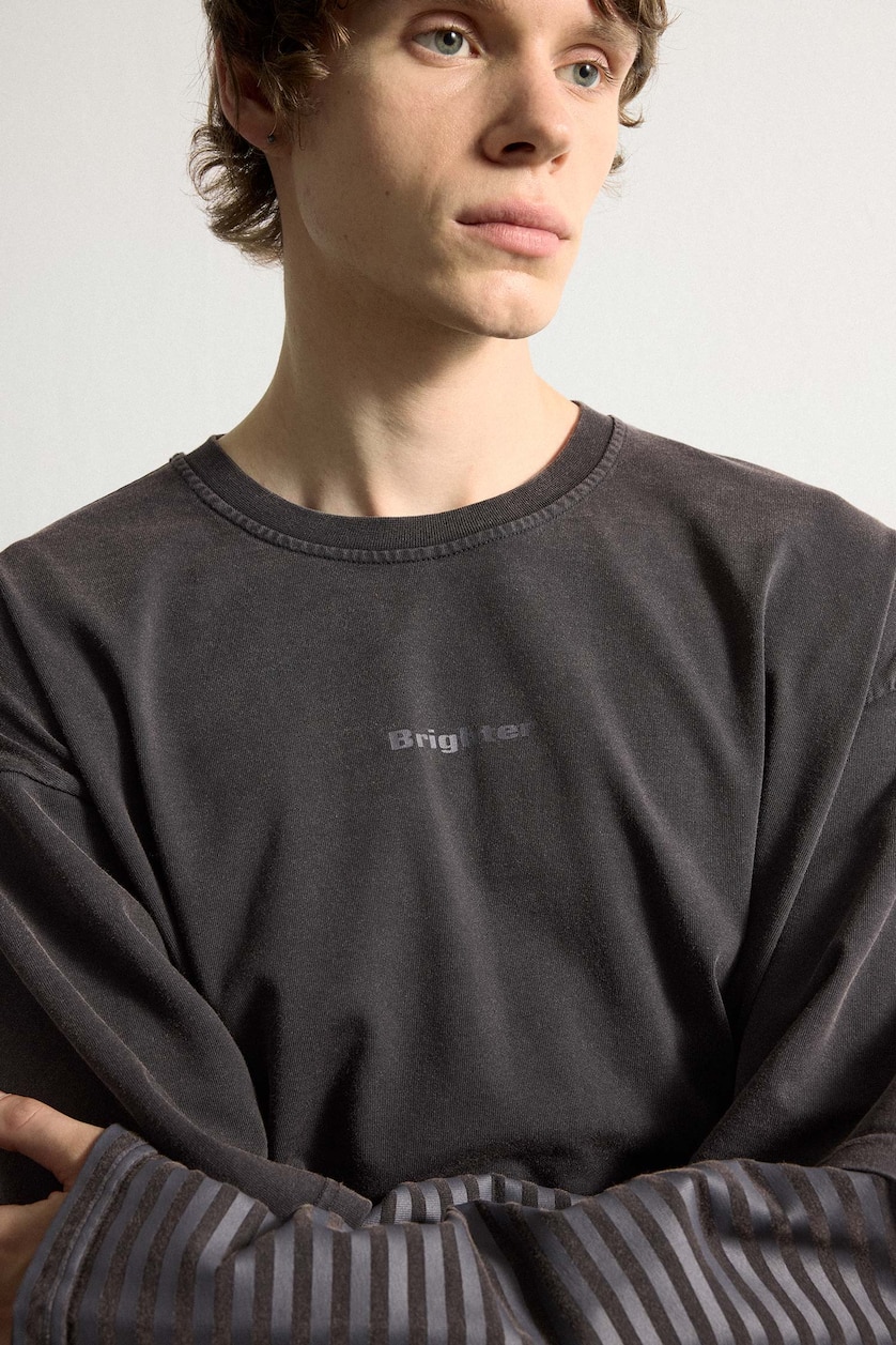 Men Anthracite Boxy Fit Long Sleeve T-Shirt