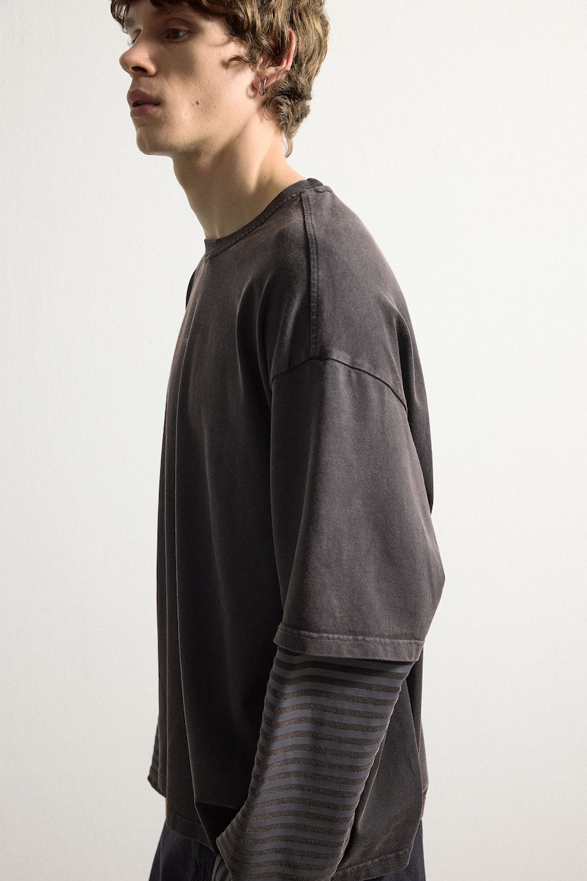 Men Anthracite Boxy Fit Long Sleeve T-Shirt