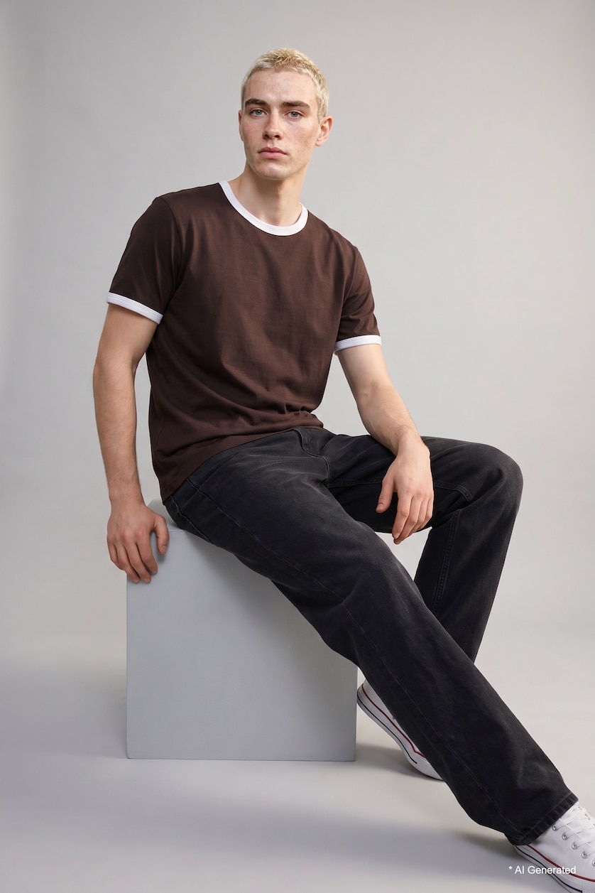 Men Brown Slim Fit Short Sleeve T-Shirt