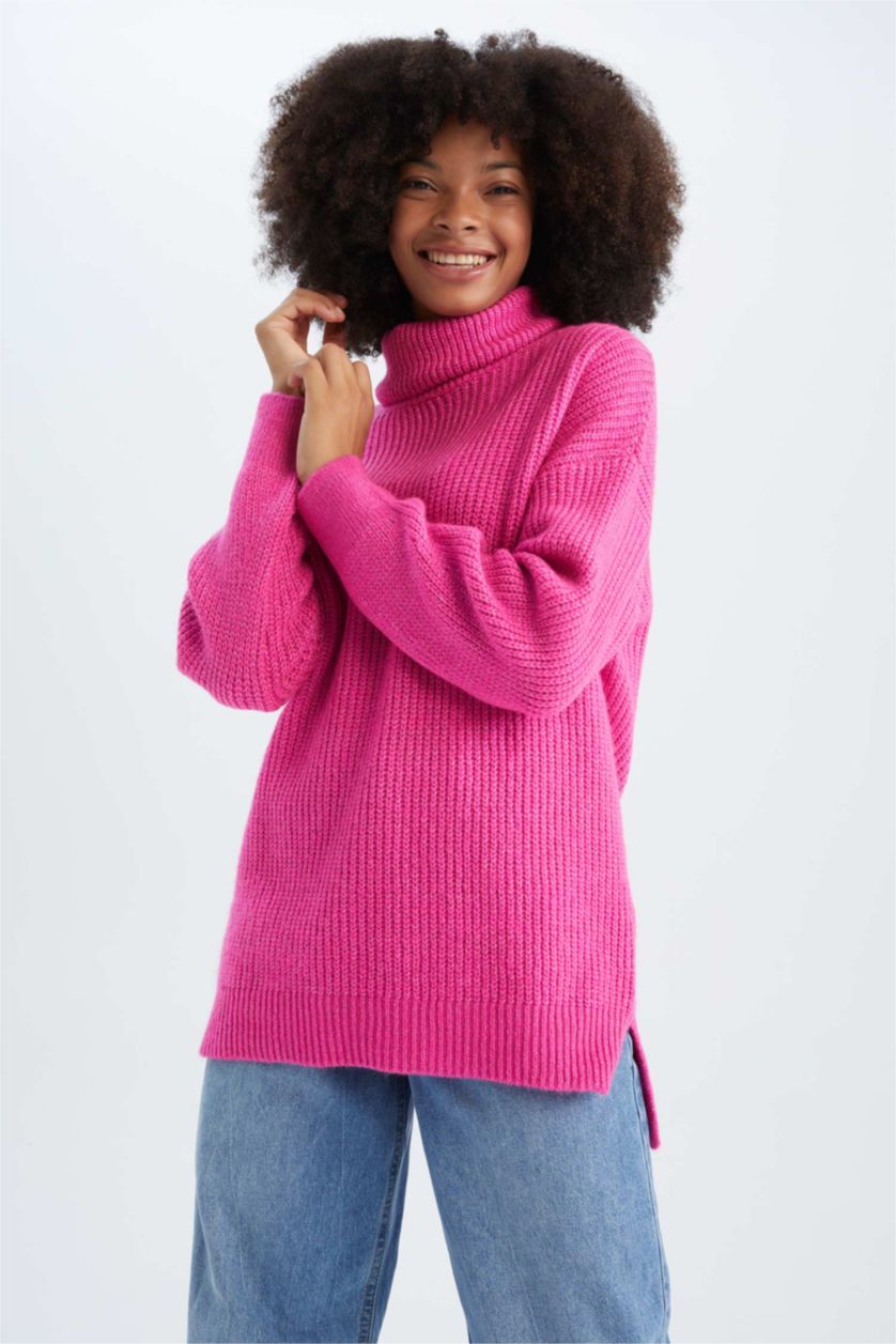 FEMME Rose Tunique Coupe Oversize Col roulé