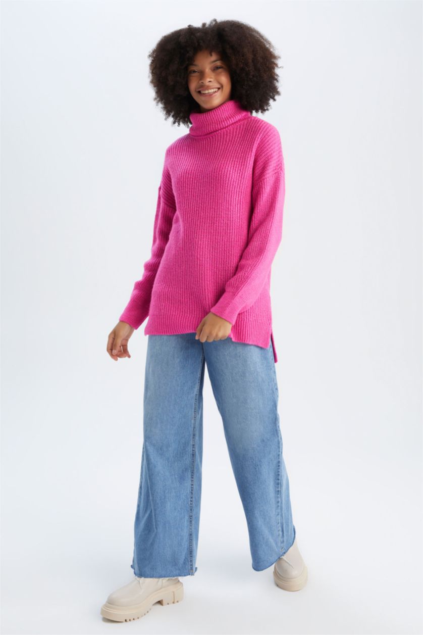 FEMME Rose Tunique Coupe Oversize Col roulé