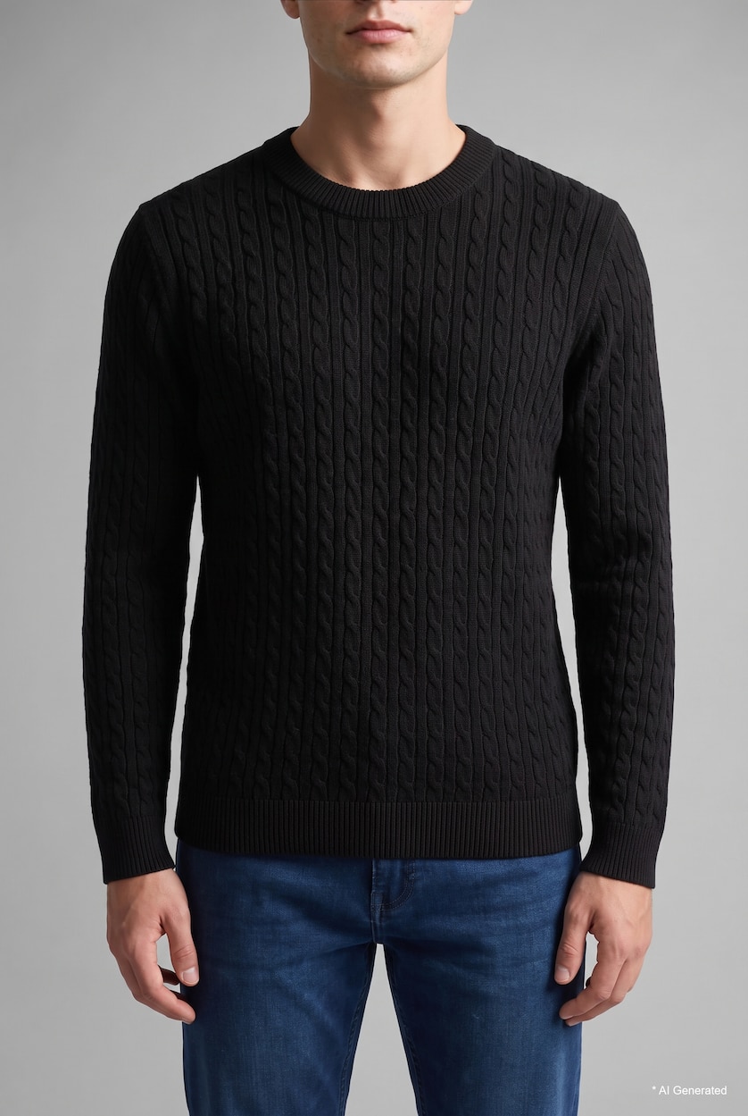 Man Black Regular Fit Knitwear Pullover
